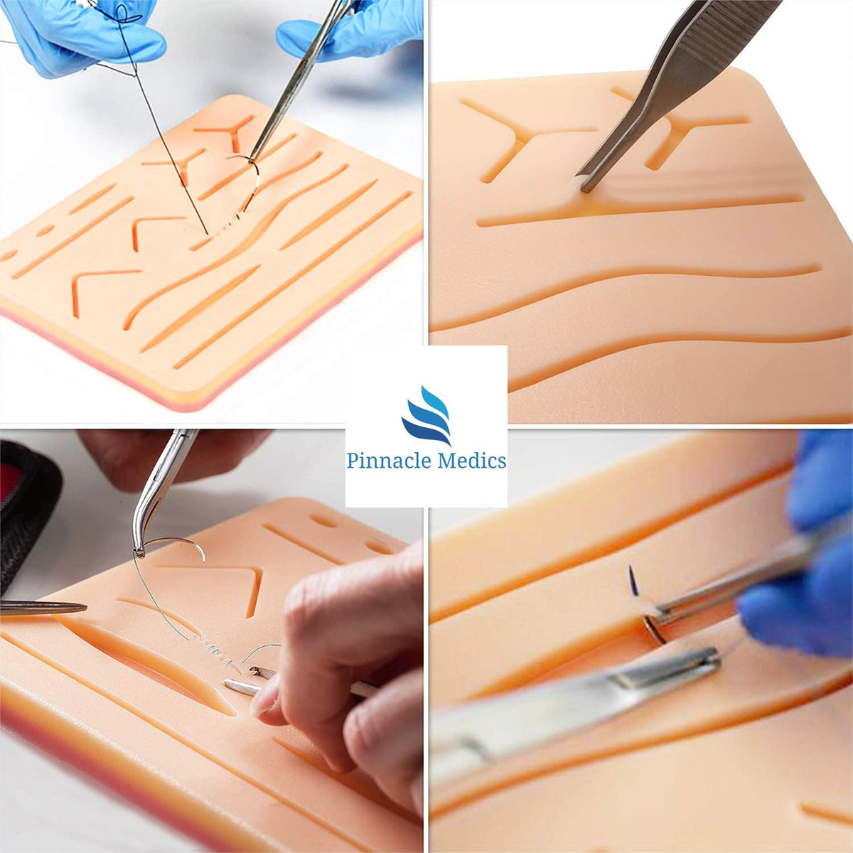Suturing practice on a suture pad with needle holder and forceps