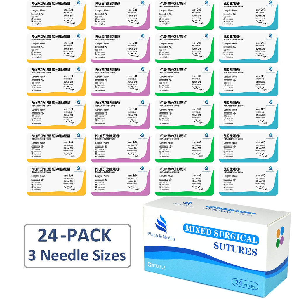 Sutures Thread with Needle | 24 Mixed Sterile Medical Sutures with Needles - Pinnacle Medics