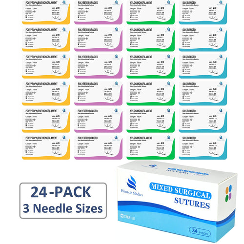 Sutures Thread with Needle | 24 Mixed Sterile Medical Sutures with Needles - Pinnacle Medics